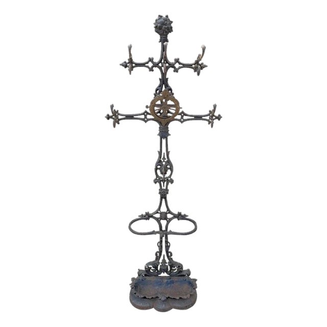 Antique Victorian 19th Century Cast Iron Rococo Hall Tree Coat /Umbrella Stand For Sale