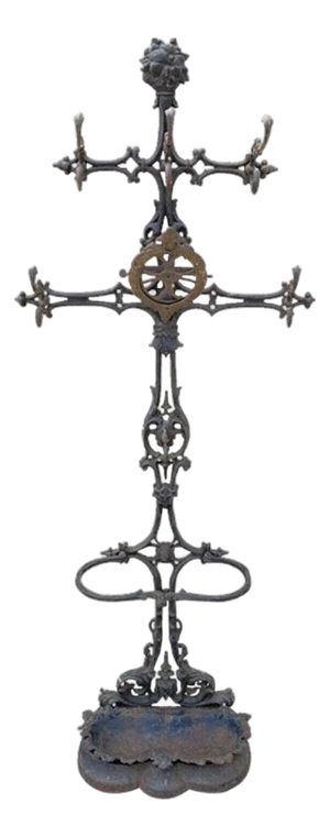 Antique Victorian 19th Century Cast Iron Rococo Hall Tree Coat /Umbrella Stand