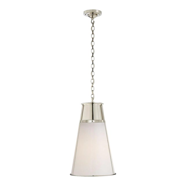 Thomas O'Brien for Visual Comfort Signature Robinson Large Pendant in Polished Nickel with White Glass For Sale