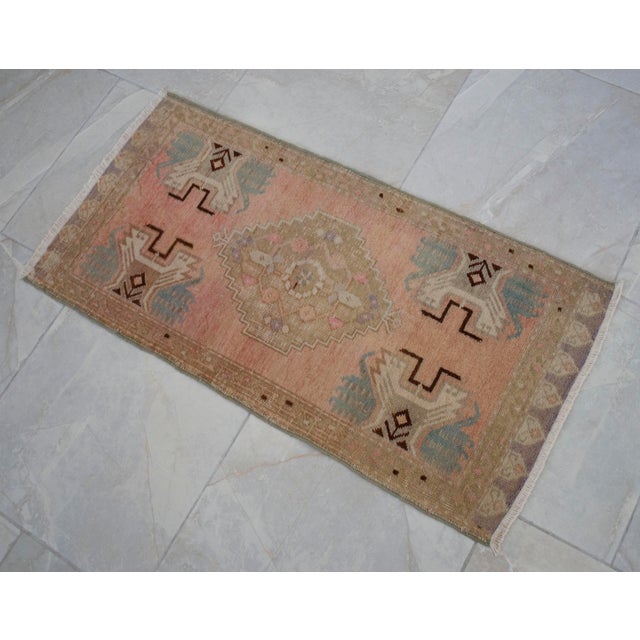 Distressed Low Pile Turkish Yastik Petite Rug Faded Mat - 18'' X 37'' For Sale - Image 10 of 13