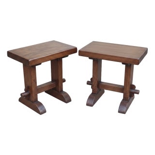Vintage Wooden Stools, 1970s, Set of 2 For Sale