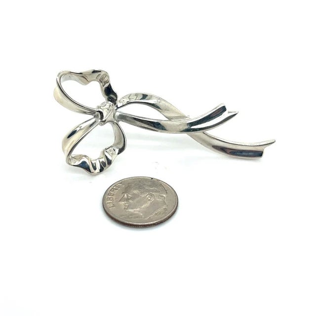 Metal Tiffany & Co Estate Ribbon Brooch Pin Sterling Silver For Sale - Image 7 of 8