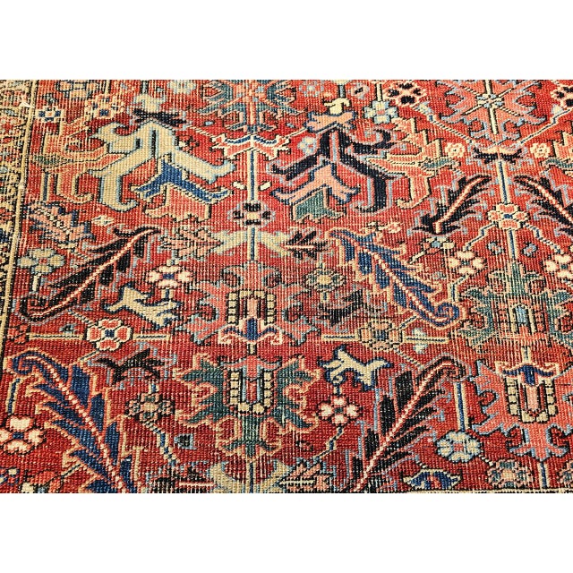 Antique Persian Heriz Serapi Rug, Hand-Knotted Wool, All-Over Geometric Pattern, Brick & Navy, 8x9 For Sale - Image 11 of 15