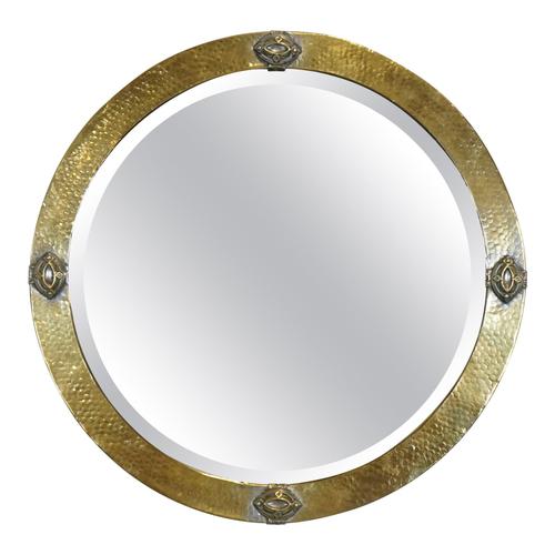 Arts & Crafts Hammered Brass Wall Mirror from Libertys of London, 1910 For Sale - Image 12 of 12