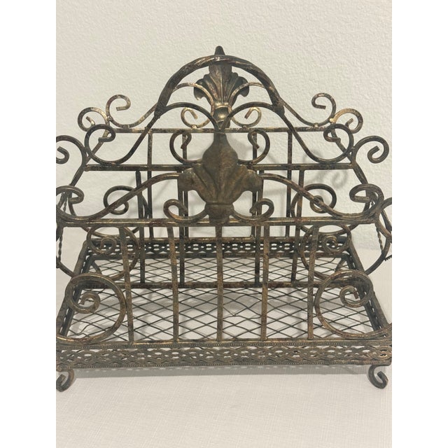 Vintage Fleur De Lis French-New Orleans-Victorian Style Iron Magazine Rack Caddy For Sale - Image 9 of 10