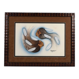 Framed Signed Robert Redbird Jr. "Wind Spirits" Original Painting For Sale