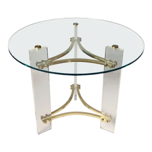Vintage Lucite, Brass & Glass Charles Hollis Jones Style Accent Table