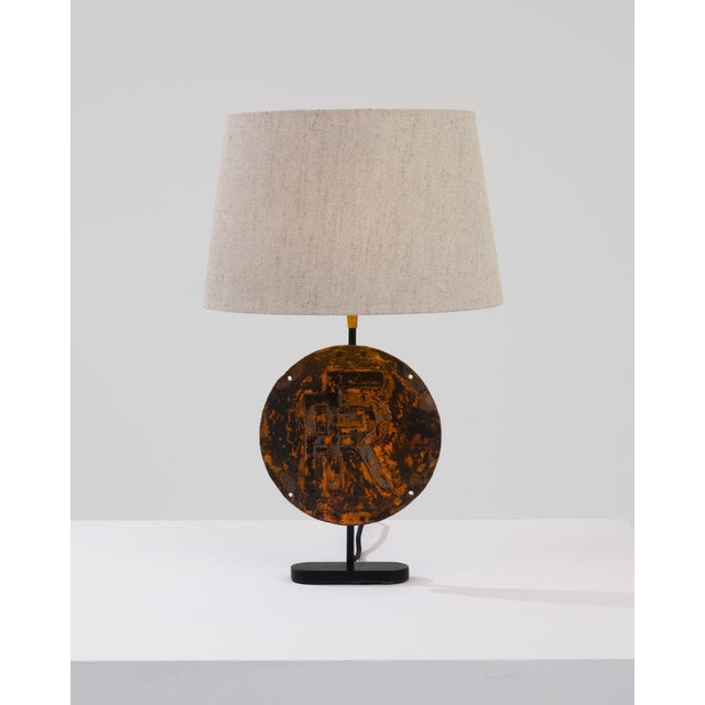 Antique French Metal Sign Table Lamp For Sale In Greensboro - Image 6 of 11