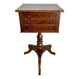 Regency Quilted Mahogany Worktable With Pedestal Base, Early 19th Century For Sale