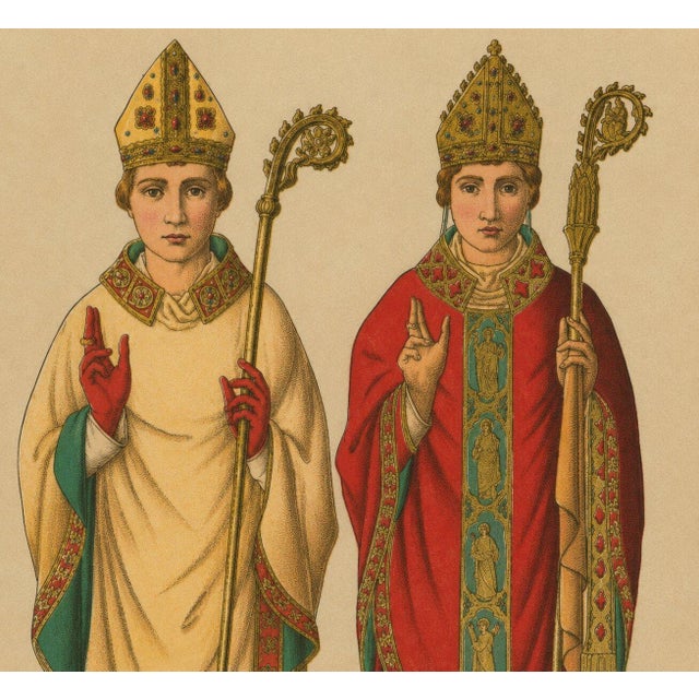 Gold Racinet, Medieval Bishop Vestments & Gothic Mitres, 1888, Paper For Sale - Image 8 of 9