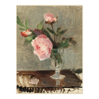 Vintage Pink Peony Floral Still Life Art Print by Berthe Morisot - 24" X 32" For Sale
