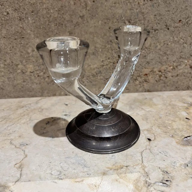 Rogers Bros. Wm. Rogers Mid-Century Modern Sterling Silver & Glass Candelabra, Usa For Sale - Image 4 of 10