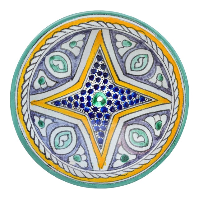 Mid 20th Century Purple & Orange Moroccan Ceramic Wall Plate For Sale