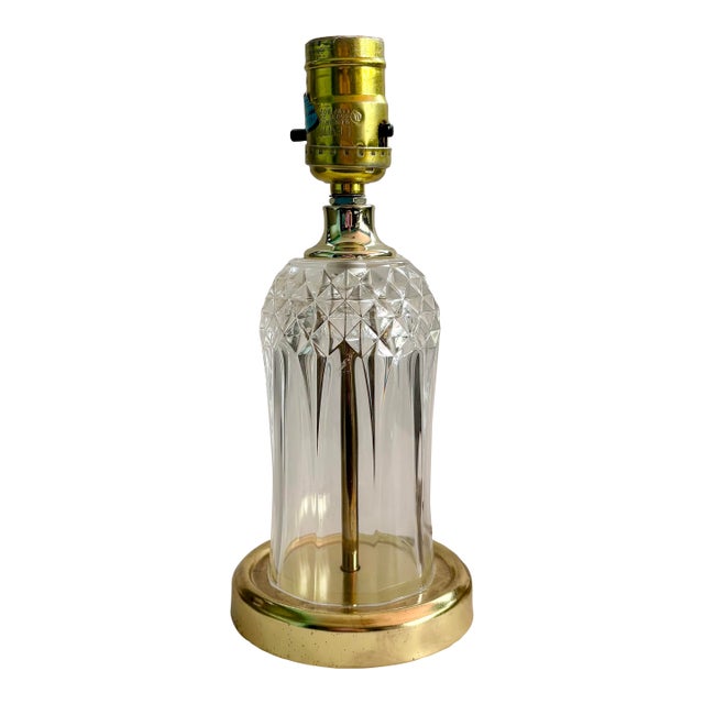 Vintage Faceted Glass Accent Lamp With Brass Base – Hollywood Regency Style For Sale