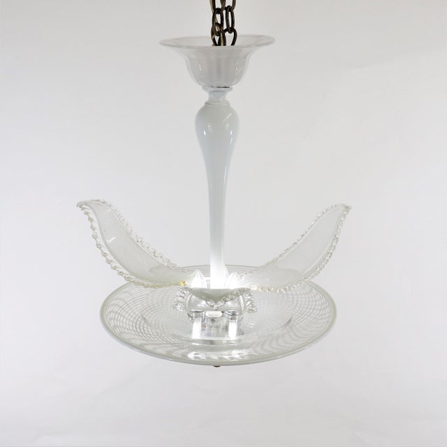 Mid-Century White Latticino Murano Frond Light For Sale - Image 4 of 12