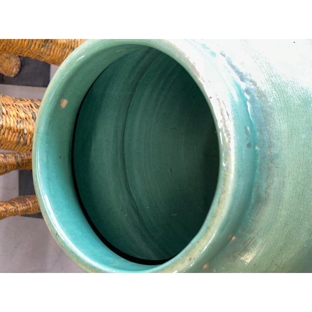 Rustic 1940s Green Glazed Stoneware Oil Jar For Sale - Image 3 of 12