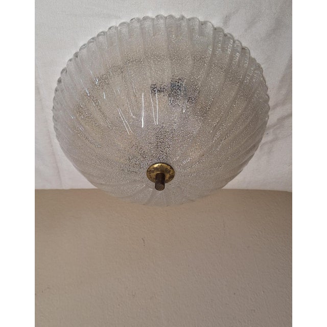 Vintage Ceiling Lamp with Ice Glass Shade, 1970s For Sale - Image 4 of 7