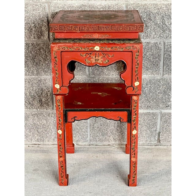 Red Vintage Red Lacquered Chinoiserie Side Table For Sale - Image 8 of 8