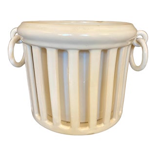 1970s Vintage Hand Made Reticulated Ceramic Planter Jardiniere For Sale