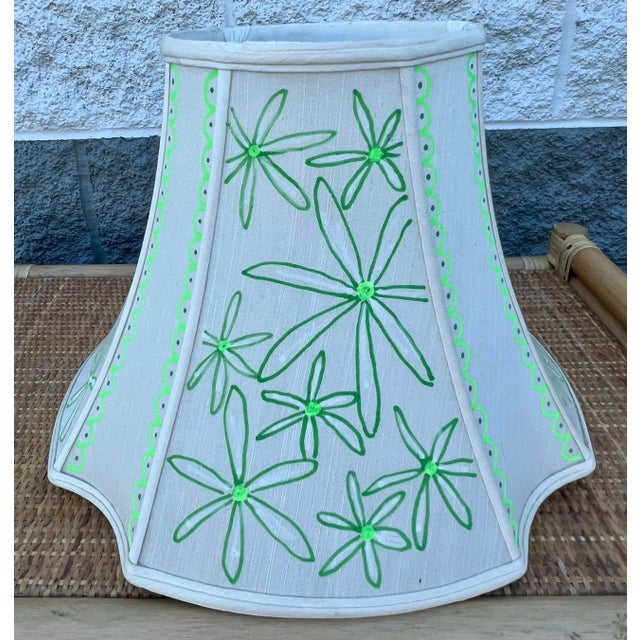 Retro Scalloped Floral Hand Painted Lamp Shade in Green For Sale - Image 13 of 13