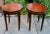 Mid 20th Century Pair of Vintage Round Leather Top Occasional Tables on Casters For Sale - Image 4 of 9