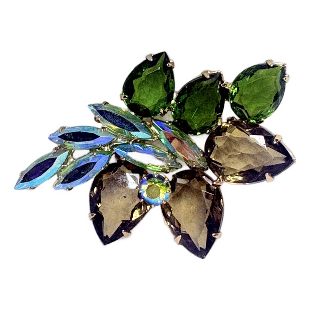 Mid‑Century Czech Ab Rhinestone Brooch Czecho/Slovakia, Uranium Glass For Sale