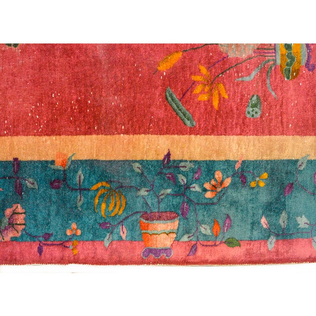 Raspberry Pink Early 20th Century Chinese Art Deco Rug For Sale - Image 8 of 12