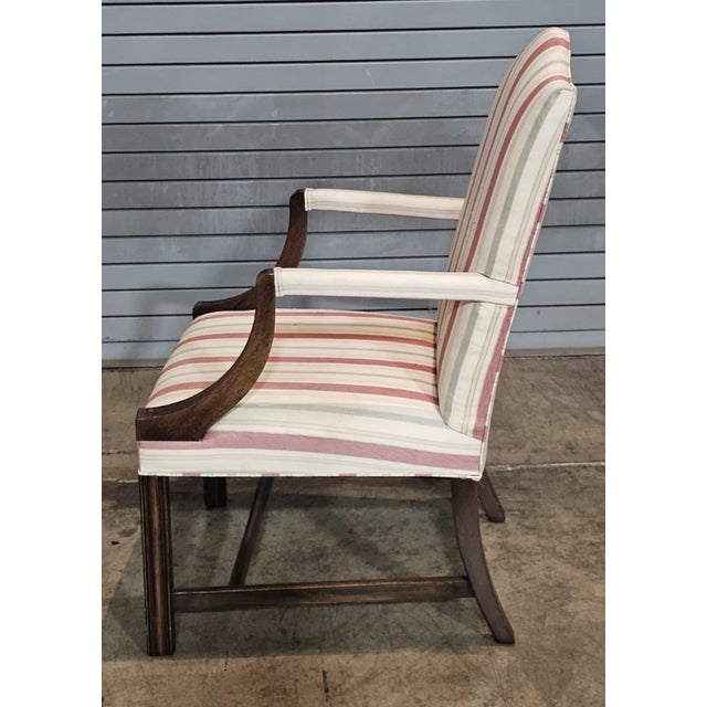 Mid 20th Century Hickory Chair Federal Style Mahogany Lolling Chair Silk Striped Fabric For Sale In Cleveland - Image 6 of 8