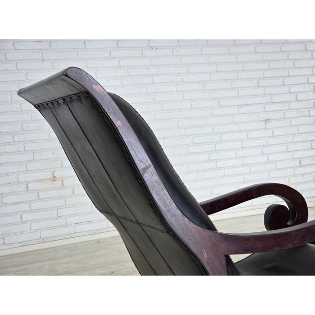 Set of Vintage Armchair and Ottoman in Black Leather, 1970s For Sale - Image 13 of 18