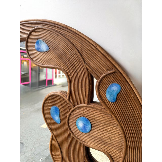 Contemporary Mirror Rattan Marquetry and Enamel Metal. Italy For Sale - Image 6 of 12