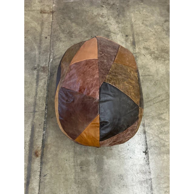 1970s Vintage Patchwork Leather Ottoman For Sale - Image 10 of 11
