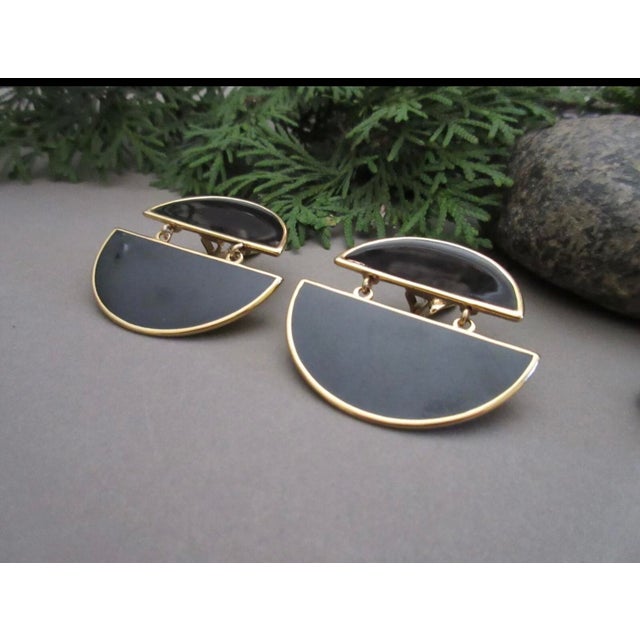 1980s Black and Gold Monet Geometric Earrings, Set of 2 For Sale - Image 11 of 12