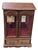 Vintage Wooden Jewelry Armoire With Etched Glass Doors & Red Velvet Lined Interior For Sale