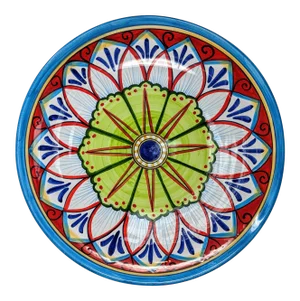 Tuscan Italian Red, Blue, and Green Hand Painted Oversize Serving or Decorative Bowl