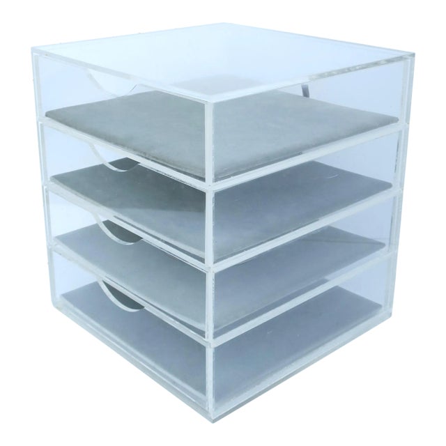 Jewelry Box With Storage Drawers Lucite and Velvet For Sale
