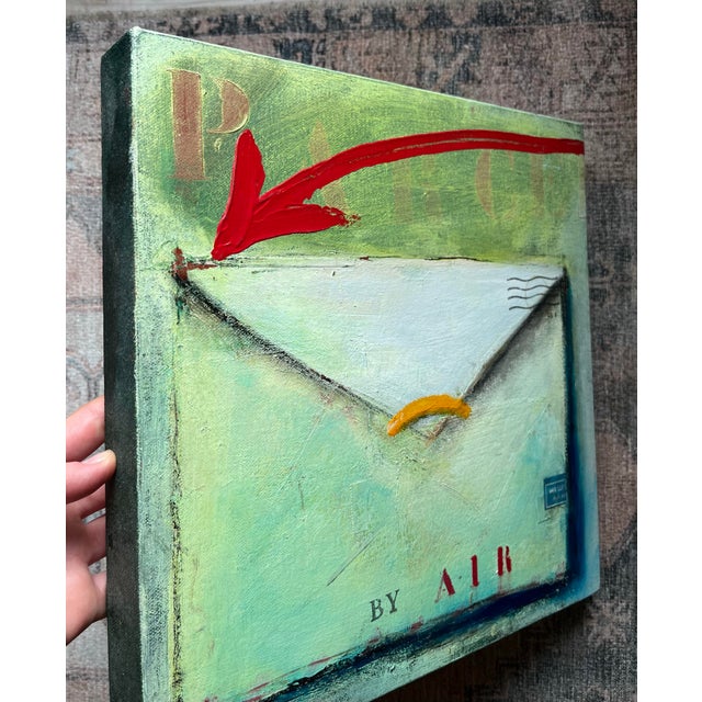 Coastal 2001 Tjasa Owen's 12x12 "Parcel with Red Arrow" Acrylic on Canvas For Sale - Image 3 of 9