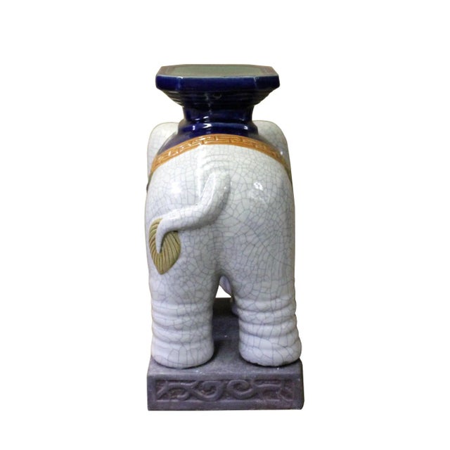 Pair Ceramic Chinese Off White Oriental Elephant Pedestal Figures For Sale - Image 4 of 10