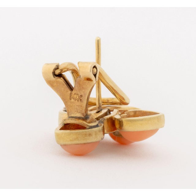 Metal Vintage Modernist 14k Yellow Gold and Coral Diamond Earrings For Sale - Image 7 of 7