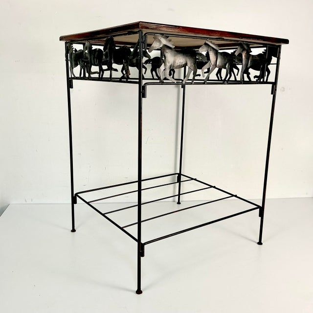 1990s Vintage Americana Southwestern Horse, Cowboy Boot, & Long Horn Steer Metal Framed Side Table For Sale - Image 12 of 17