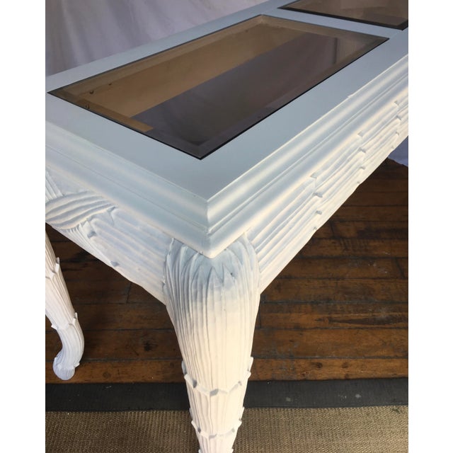 Serge Roche Style Plaster White Palm Carved Console Table For Sale - Image 9 of 13