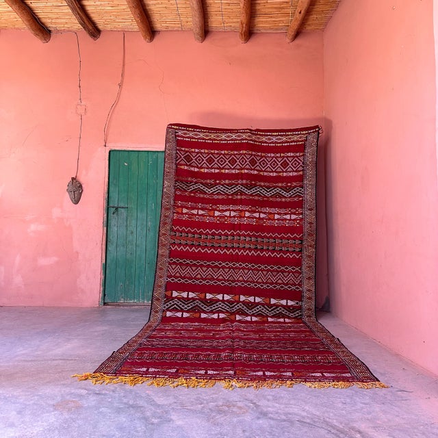 Red 1980s Ethnic Vintage Moroccan Kilim - 12.1 X 5.41 Ft For Sale - Image 8 of 10