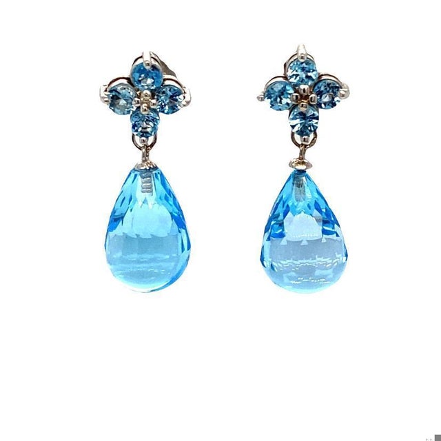 23.31 Carat Blue Topaz White Gold Drop Earrings - 2 Pieces For Sale - Image 4 of 6