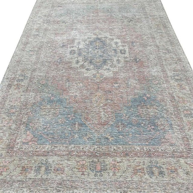 Ruby Red 6x9 Coral Handwoven Wool Faded Medallion Classic Traditional Modern Carpet Rug For Sale - Image 8 of 8