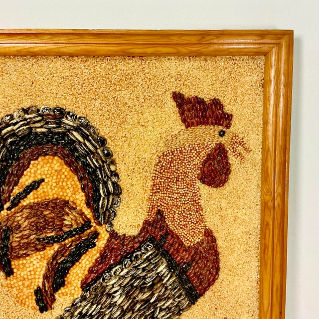 1950s Vintage Boho Chic Americana Folk Art Framed Rooster Seed Collage For Sale - Image 6 of 14