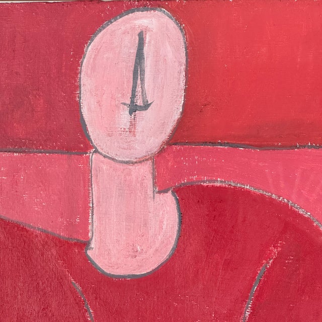 Stunning Red Hues Original Vintage Modern Oil/Board Cubist Painting of Woman With Guitar, Signed For Sale In New York - Image 6 of 10