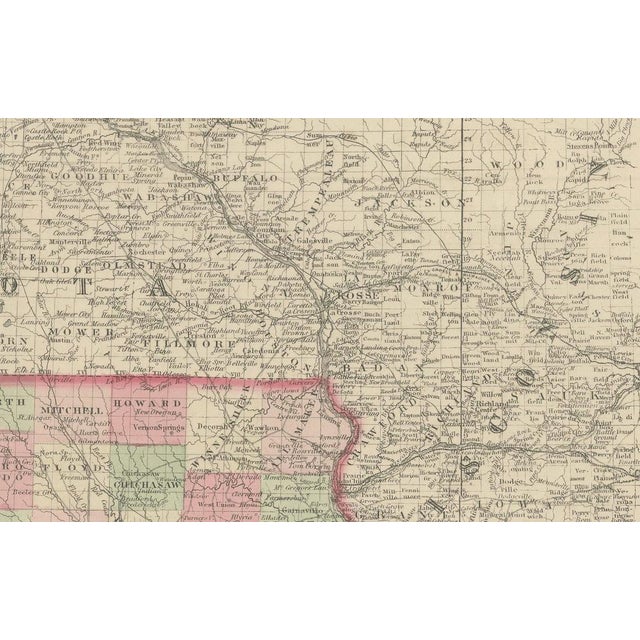 Antique Map of Iowa and Nebraska by Johnson and Ward, 1862 This beautifully detailed antique map, published in 1862,...