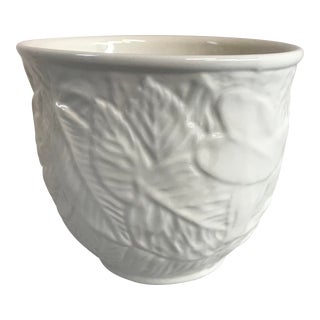 Vintage Leaf Pattern Ceramic Planter For Sale