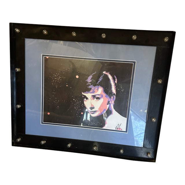 1970s Abstract Colorful Audrey Hepburn Print in Light Bulb Black Frame For Sale