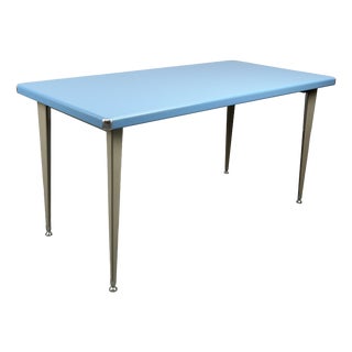 Pastel Blue Metal Desk with Grey Legs by Georg Leowald for Pohlschröder, Germany, 1950s For Sale