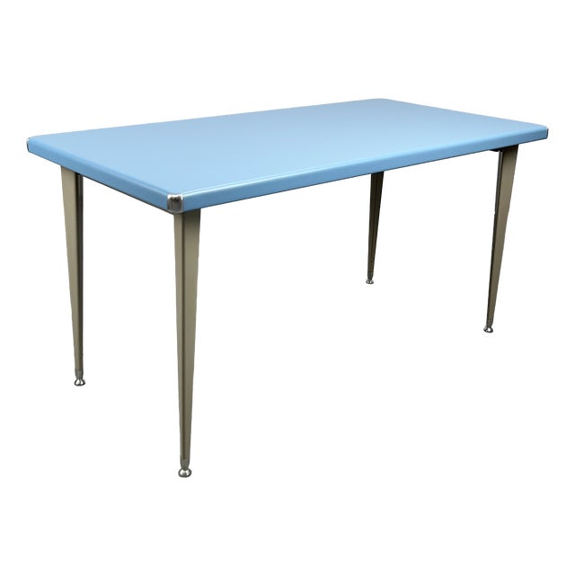 Pastel Blue Metal Desk with Grey Legs by Georg Leowald for Pohlschröder, Germany, 1950s For Sale